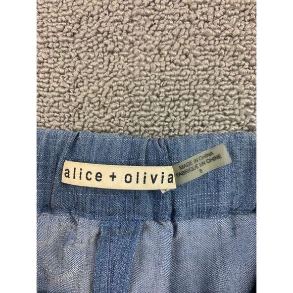 Alice + Olivia Shorts Womens 8 Blue Linen Blend Colorblock Two Tone High Rise - Picture 3 of 7